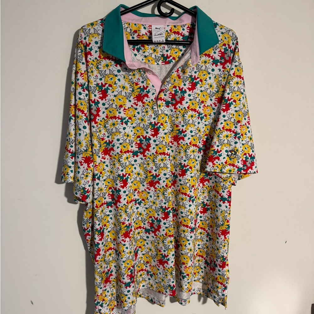 Puma Floral Polo Shirt with Teal Collar